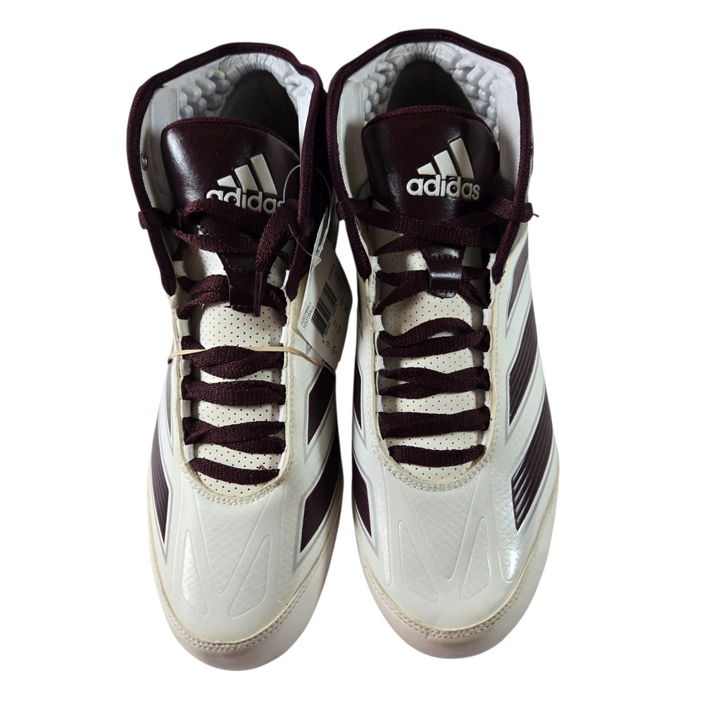 NEW Adidas Mens 13.5 Malice 2 Fly Football Cleats White Maroon Mid Top Shoes